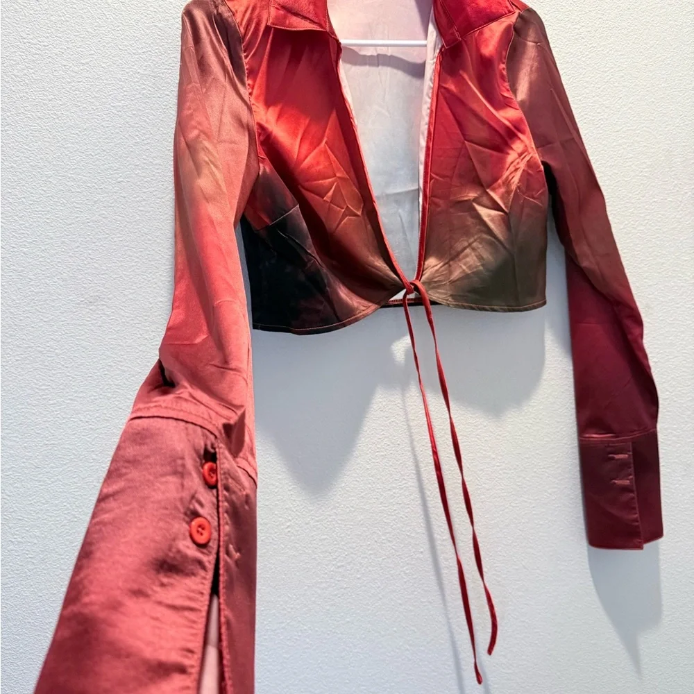 PrettyLittleThing Red Ombre Button Down Shirt. - Picture 2 of 7